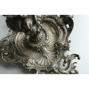 ANTICO CALAMIO METALLO ARGENTATO BAROCCO PUTTO GUFI MASCHERONI FINE '800
