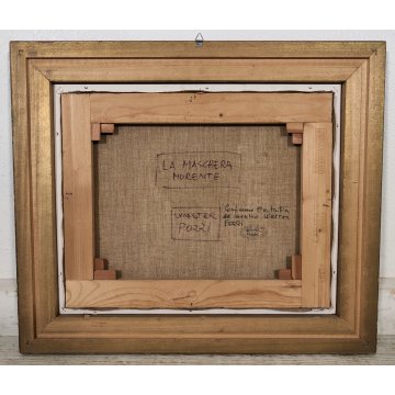 QUADRO DIPINTO olio tela Walter Pozzi LA MASCHERA MORENTE epoca 900 ARLECCHINO