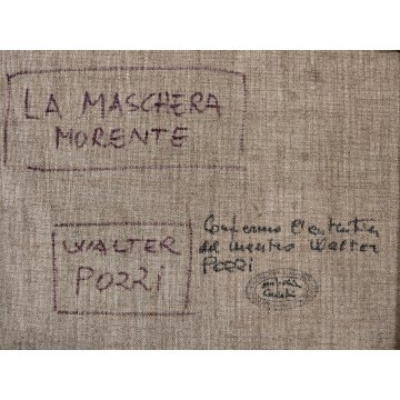 QUADRO DIPINTO olio tela Walter Pozzi LA MASCHERA MORENTE epoca 900 ARLECCHINO
