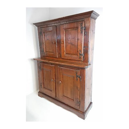 ANTICA CREDENZA ALZATA ARTE POVERA LEGNO MASSELLO ABETE FERRO BATTUTO RUSTICO