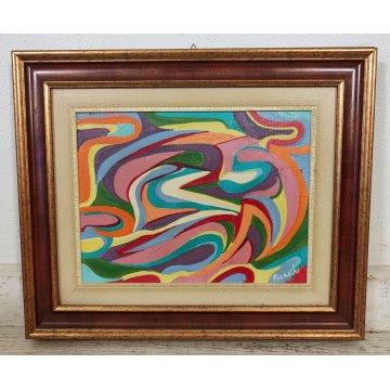 DIPINTO ASTRATTO OLIO su TELA Franco Pulacini PSICHEDELICO forme ARONA 1998