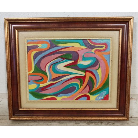 DIPINTO ASTRATTO OLIO su TELA Franco Pulacini PSICHEDELICO forme ARONA 1998