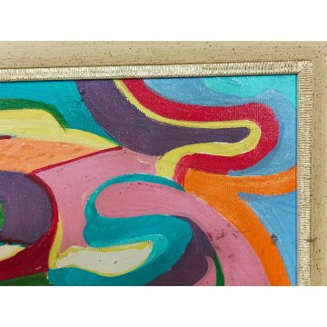 DIPINTO ASTRATTO OLIO su TELA Franco Pulacini PSICHEDELICO forme ARONA 1998