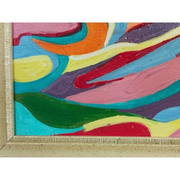 DIPINTO ASTRATTO OLIO su TELA Franco Pulacini PSICHEDELICO forme ARONA 1998