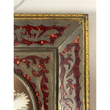 ANTICA MINIATURA ritratto NOBILDONNA CORNICE VITTORIANA INTARSIATA