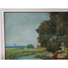ANTICO QUADRO DIPINTO olio tavola Zapedro PAESAGGIO CAMPAGNA alberi lago FIUME