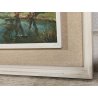 ANTICO QUADRO DIPINTO olio tavola Zapedro PAESAGGIO CAMPAGNA alberi lago FIUME