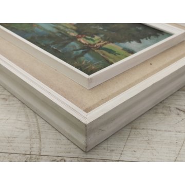 ANTICO QUADRO DIPINTO olio tavola Zapedro PAESAGGIO CAMPAGNA alberi lago FIUME