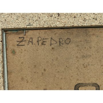 ANTICO QUADRO DIPINTO olio tavola Zapedro PAESAGGIO CAMPAGNA alberi lago FIUME