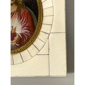 ANTICA MINIATURA RITRATTO GESU sacro cuore CRISTO firmato PREZIOSA CORNICE