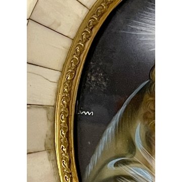 ANTICA MINIATURA RITRATTO GESU sacro cuore CRISTO firmato PREZIOSA CORNICE