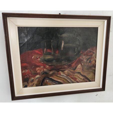 ANTICO QUADRO DIPINTO olio tela EPOCA 800 Beryl Hight Tumiati NATURA MORTA frame
