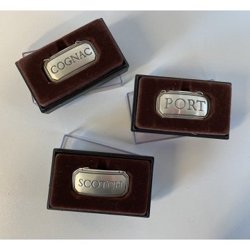 SET 3 ETICHETTE VINTAGE BAR CRYSTAL DECANTER LABELS SCOTCH COGNAC PORT PELTRO