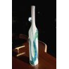 VASO BOTTIGLIA VETRO ARTISTICO Murano BIANCO STRIATURE  VERDE BLU 50 cm/h ca '60