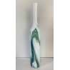 VASO BOTTIGLIA VETRO ARTISTICO Murano BIANCO STRIATURE  VERDE BLU 50 cm/h ca '60