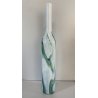 VASO BOTTIGLIA VETRO ARTISTICO Murano BIANCO STRIATURE  VERDE BLU 50 cm/h ca '60