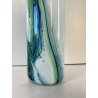 VASO BOTTIGLIA VETRO ARTISTICO Murano BIANCO STRIATURE  VERDE BLU 50 cm/h ca '60