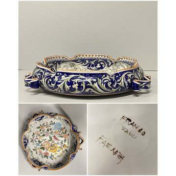 ANTICO CENTROTAVOLA FRUTTIERA CERAMICA Franco Zauli FAENZA DECORO POLICROMO 900
