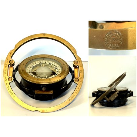 ANTICA BUSSOLA MARINA NAUTICA SOSPENSIONE CARDANICA Husun G.B. OTTONE BREV. 1934