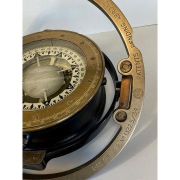 ANTICA BUSSOLA MARINA NAUTICA SOSPENSIONE CARDANICA Husun G.B. OTTONE BREV. 1934