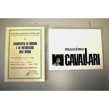 QUADRO DIPINTO OLIO TELA Massimo Cavallari SULLA RIVA PAESAGGIO BARCA NEBBIA '75