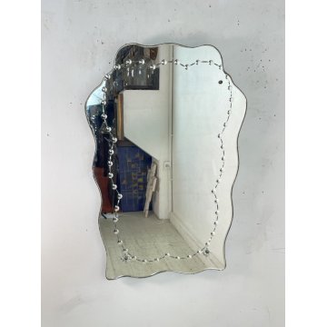 SPECCHIO da PARETE VINTAGE SAGOMATO MOLATO DECORO SEMI SFERE ANNI '40/'50