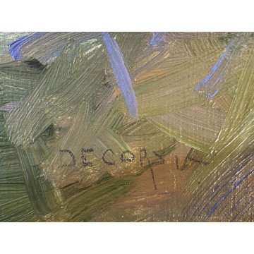 ANTICO DIPINTO OLIO De Corsi Verso la Chiesa VEDUTA PAESAGGIO MONTAGNA FIGURE