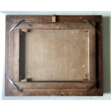 ANTICO DIPINTO OLIO De Corsi Verso la Chiesa VEDUTA PAESAGGIO MONTAGNA FIGURE