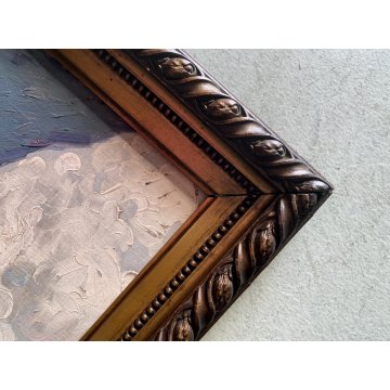 ANTICO DIPINTO OLIO De Corsi Verso la Chiesa VEDUTA PAESAGGIO MONTAGNA FIGURE