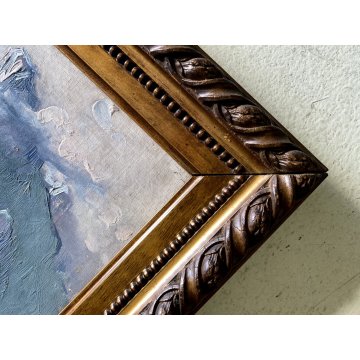 ANTICO DIPINTO OLIO De Corsi Verso la Chiesa VEDUTA PAESAGGIO MONTAGNA FIGURE