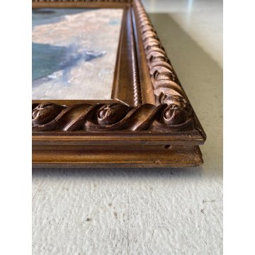 ANTICO DIPINTO OLIO De Corsi Verso la Chiesa VEDUTA PAESAGGIO MONTAGNA FIGURE