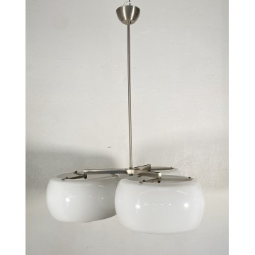 LAMPADARIO Triclinio DESIGN Vico Magistretti ARTEMIDE METALLO VETRO OPALINO '70