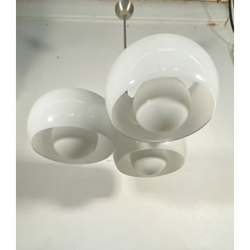 LAMPADARIO Triclinio DESIGN Vico Magistretti ARTEMIDE METALLO VETRO OPALINO '70