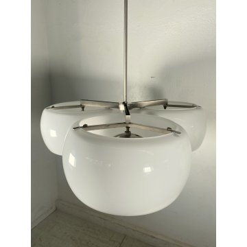 LAMPADARIO Triclinio DESIGN Vico Magistretti ARTEMIDE METALLO VETRO OPALINO '70