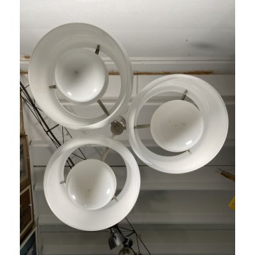 LAMPADARIO Triclinio DESIGN Vico Magistretti ARTEMIDE METALLO VETRO OPALINO '70