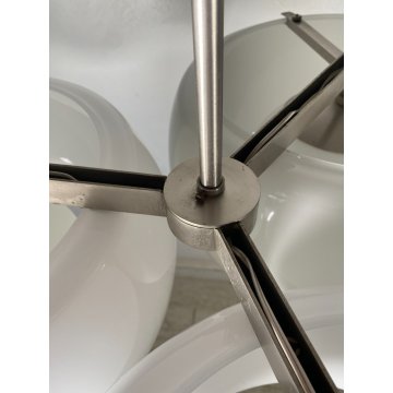 LAMPADARIO Triclinio DESIGN Vico Magistretti ARTEMIDE METALLO VETRO OPALINO '70