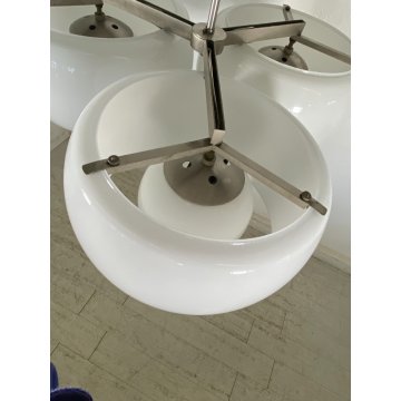 LAMPADARIO Triclinio DESIGN Vico Magistretti ARTEMIDE METALLO VETRO OPALINO '70