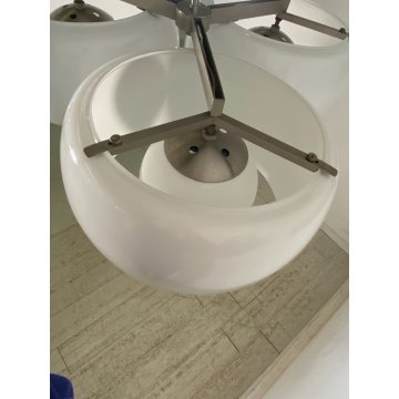 LAMPADARIO Triclinio DESIGN Vico Magistretti ARTEMIDE METALLO VETRO OPALINO '70