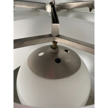 LAMPADARIO Triclinio DESIGN Vico Magistretti ARTEMIDE METALLO VETRO OPALINO '70