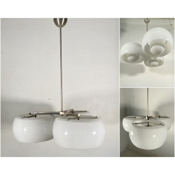 LAMPADARIO Triclinio DESIGN Vico Magistretti ARTEMIDE METALLO VETRO OPALINO '70