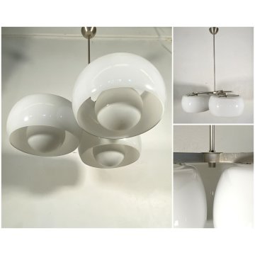 LAMPADARIO Triclinio DESIGN Vico Magistretti ARTEMIDE METALLO VETRO OPALINO '70