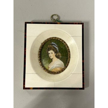 ANTICA MINIATURA RITRATTO donna NOBILE firmata PREZIOSA CORNICE