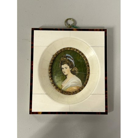 ANTICA MINIATURA RITRATTO donna NOBILE firmata PREZIOSA CORNICE