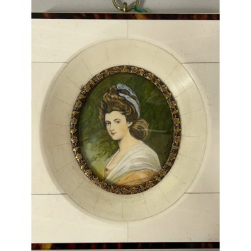 ANTICA MINIATURA RITRATTO donna NOBILE firmata PREZIOSA CORNICE