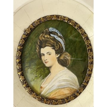 ANTICA MINIATURA RITRATTO donna NOBILE firmata PREZIOSA CORNICE