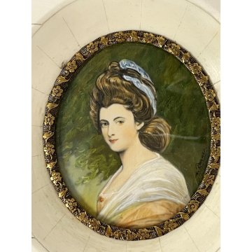 ANTICA MINIATURA RITRATTO donna NOBILE firmata PREZIOSA CORNICE