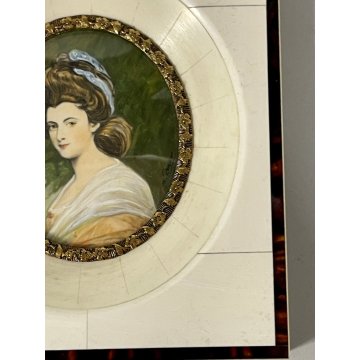 ANTICA MINIATURA RITRATTO donna NOBILE firmata PREZIOSA CORNICE