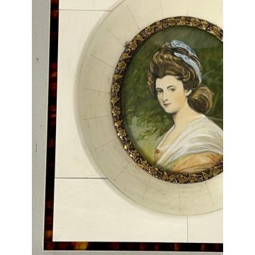 ANTICA MINIATURA RITRATTO donna NOBILE firmata PREZIOSA CORNICE