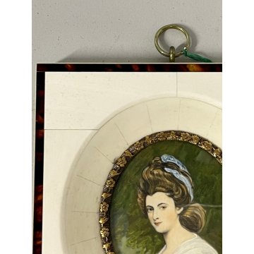 ANTICA MINIATURA RITRATTO donna NOBILE firmata PREZIOSA CORNICE