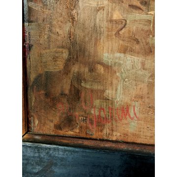 ANTICO QUADRO DIPINTO olio tavola EPOCA 900 Ampelio Lorenzo Garini SCENA INTERNO